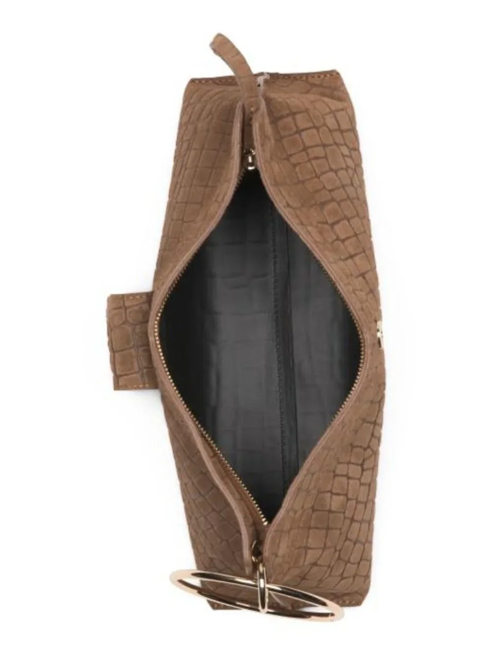 VIOLA CASTELLANI Made In Italy Suede Ring Handle East West Crocodile Clutch